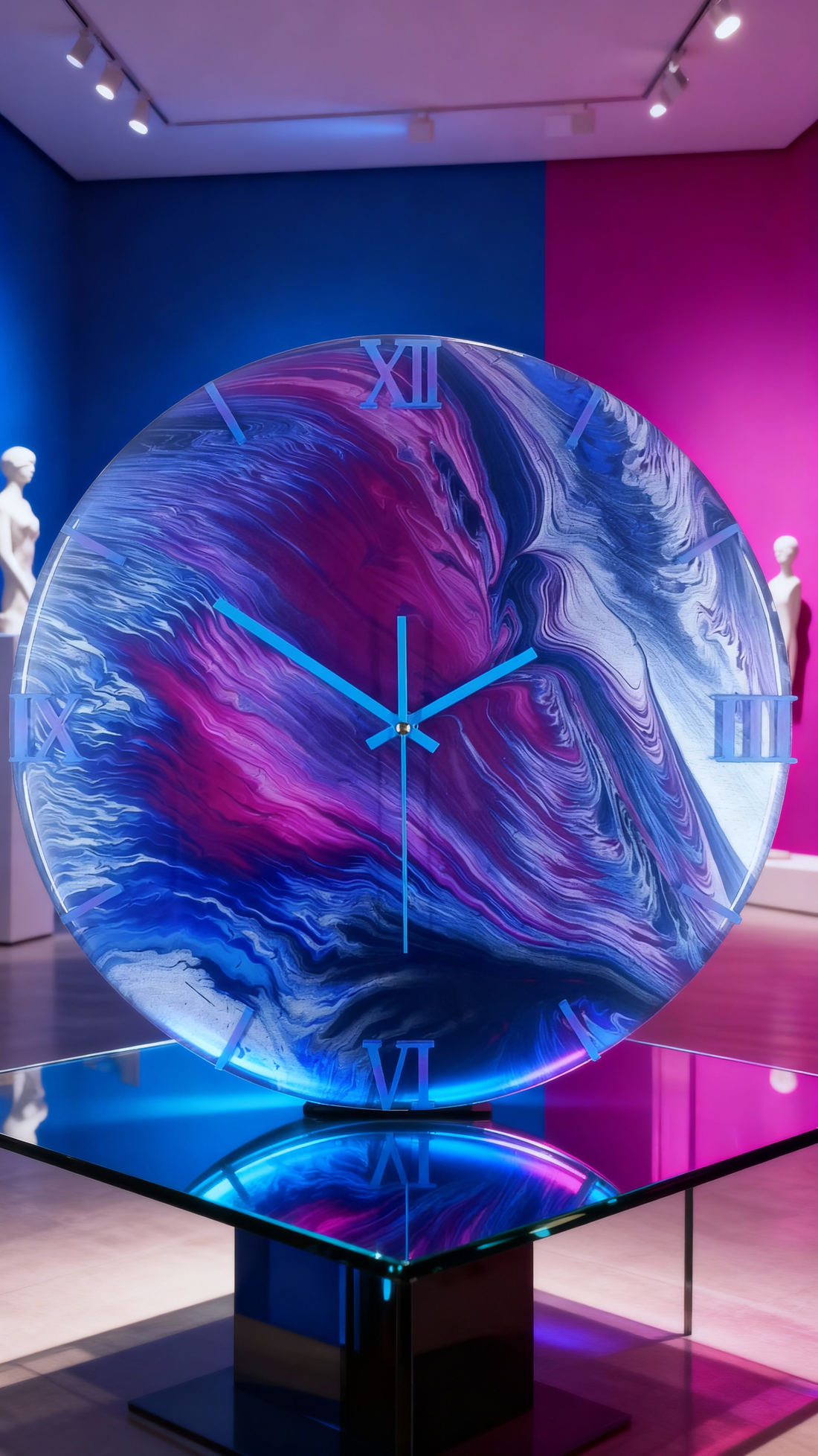 Handgemaakte wandklok met acryl pouring techniek - Unieke kunstklok 40cm paars blauw - Pezaky Art België