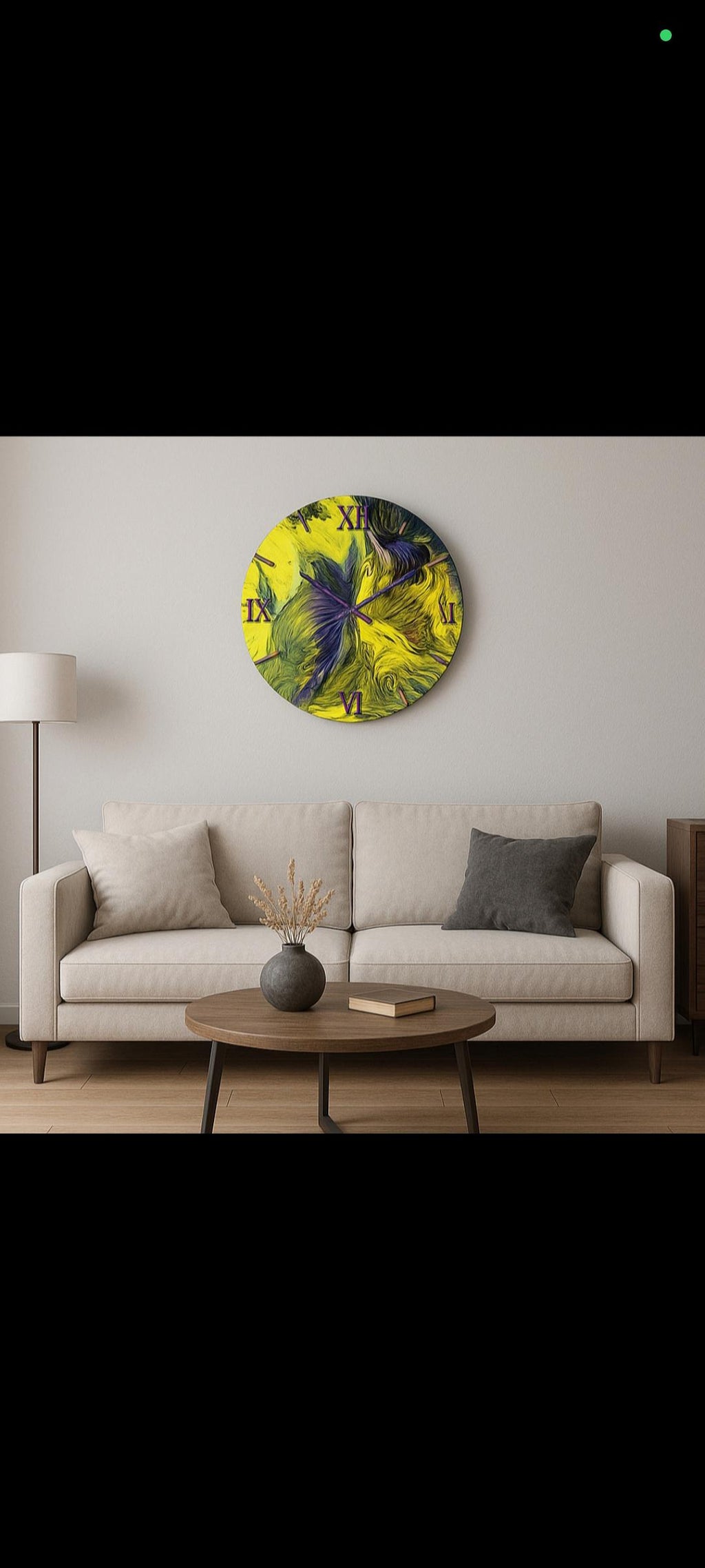 Colorful Nature -Unique Yellow & Purple Wall Clock Handmade Acrylic Pour Art with Epoxy | Modern 30cm Art Clock –Luxury Colorful Wall Decor