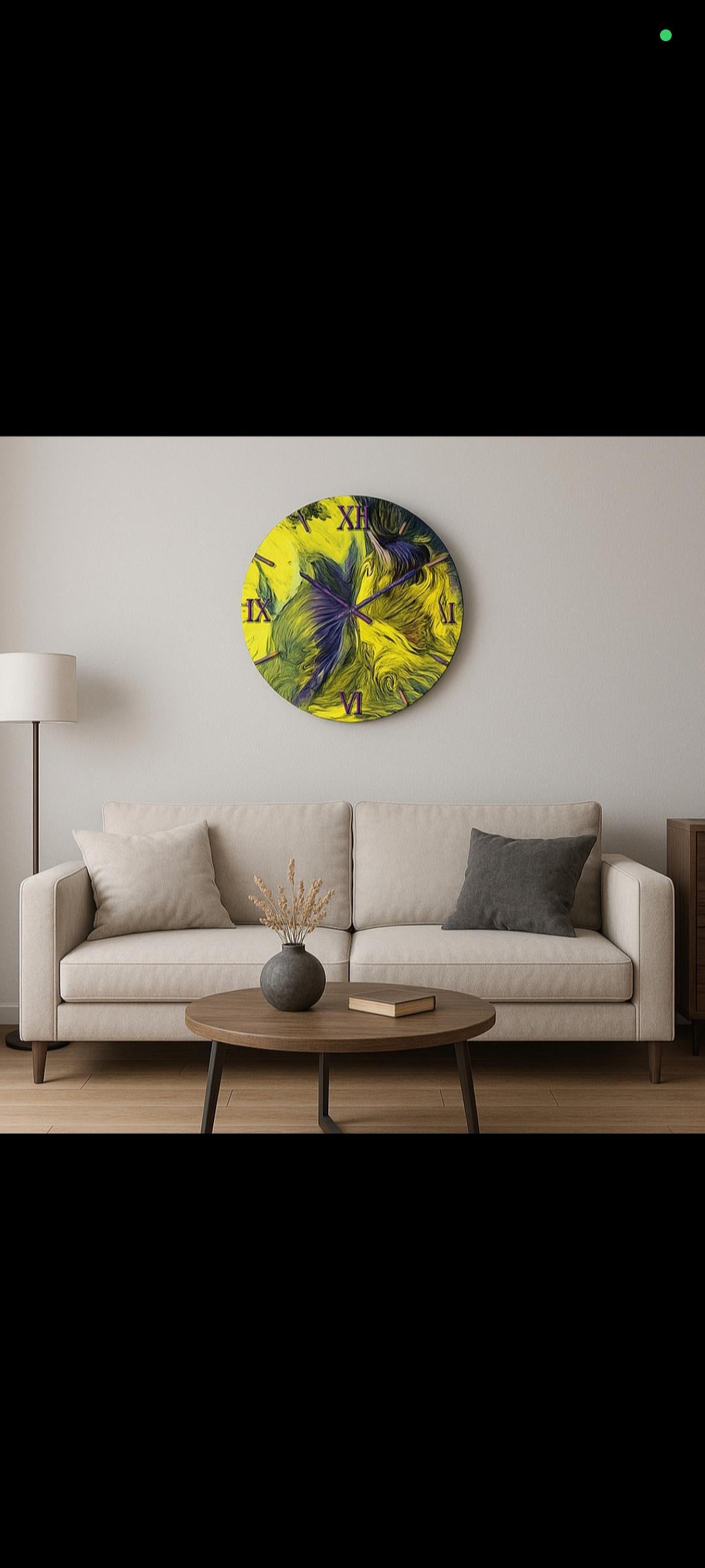 Colorful Nature -Unique Yellow & Purple Wall Clock Handmade Acrylic Pour Art with Epoxy | Modern 30cm Art Clock –Luxury Colorful Wall Decor