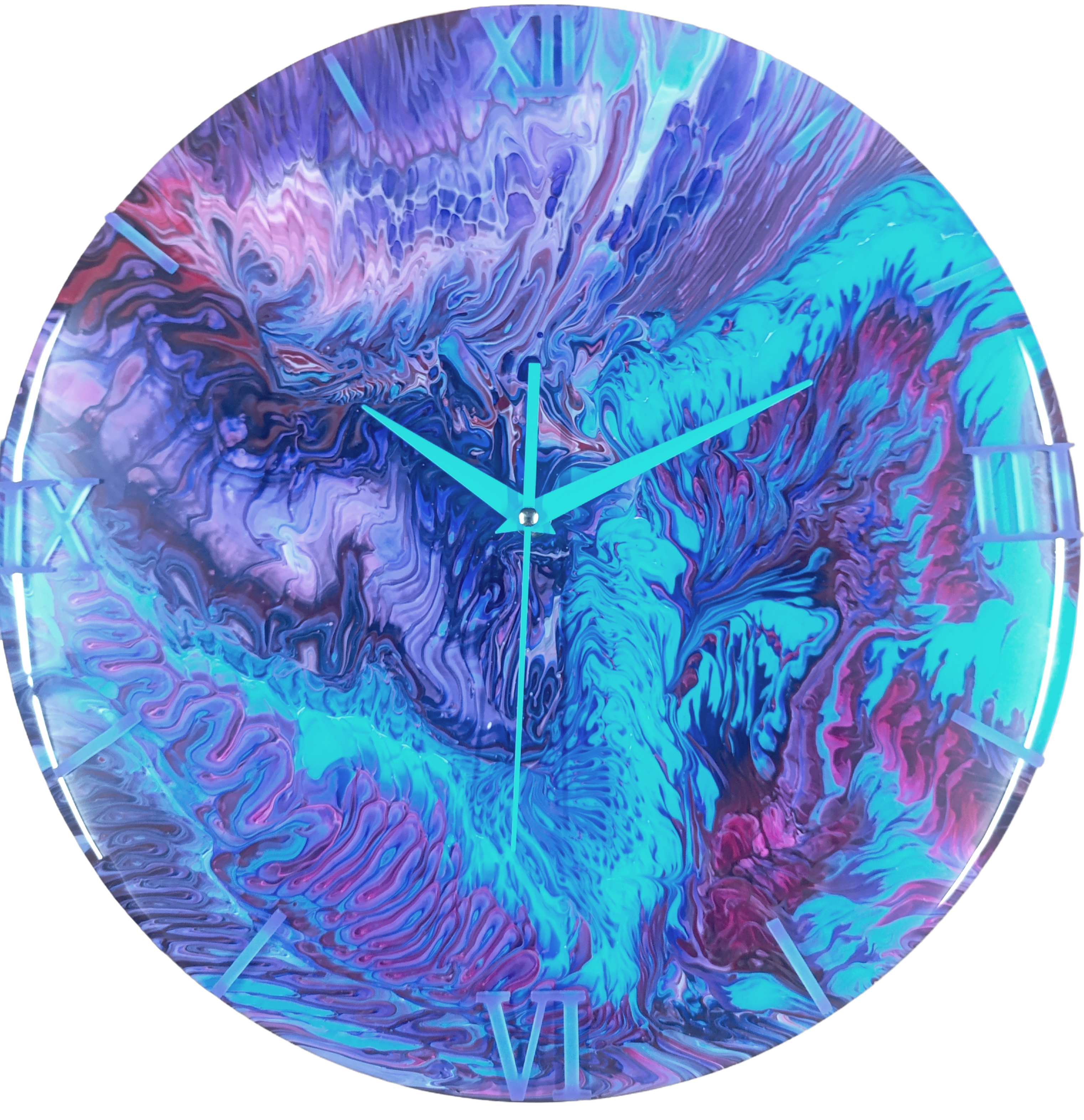 Wandklok 40cm multicolor Atomic Burst explosief design acryl pour handgemaakt belgië