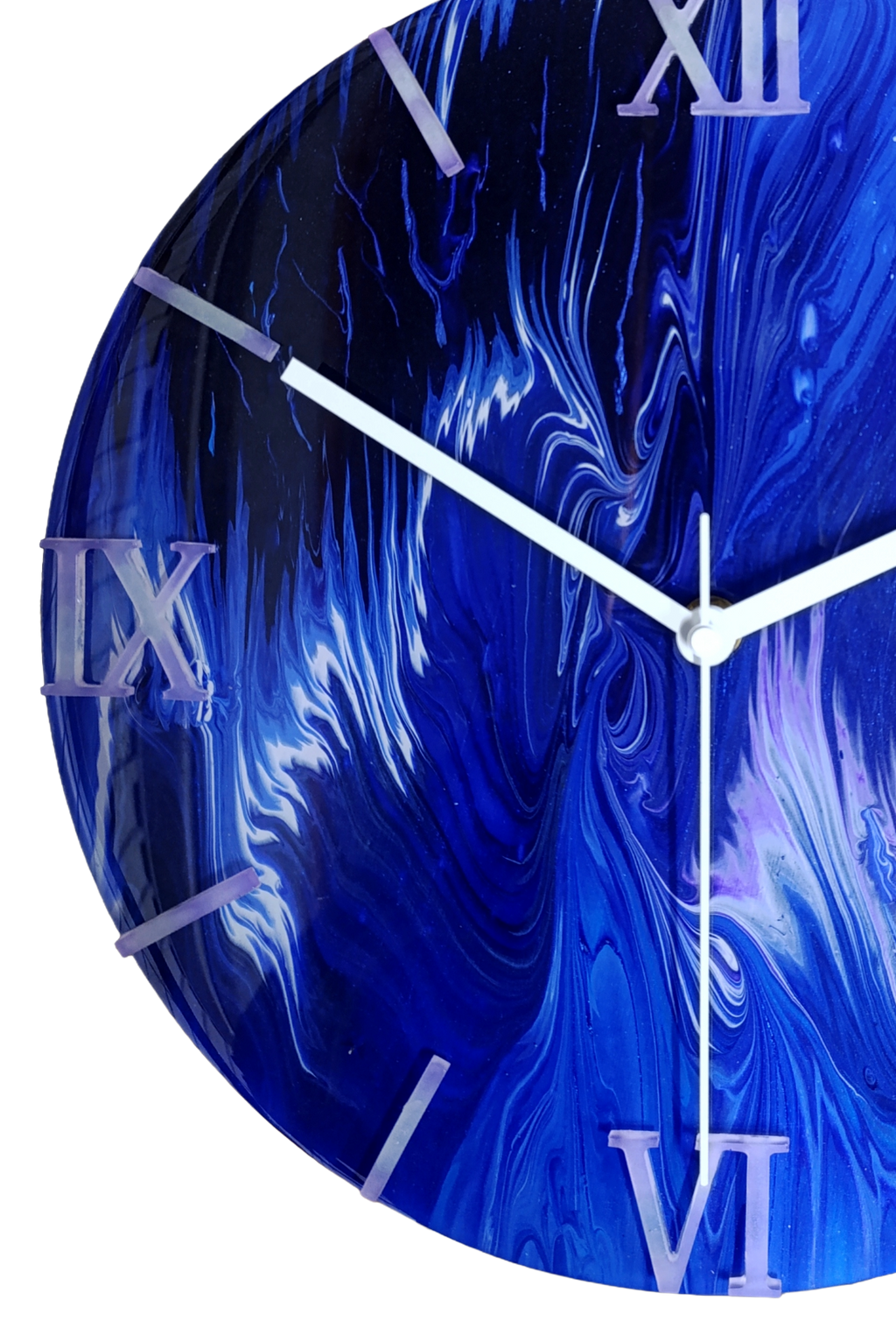 Handgemaakte wandklok 30cm- Deep-Blue Wave (Acryl Pouring kunst)