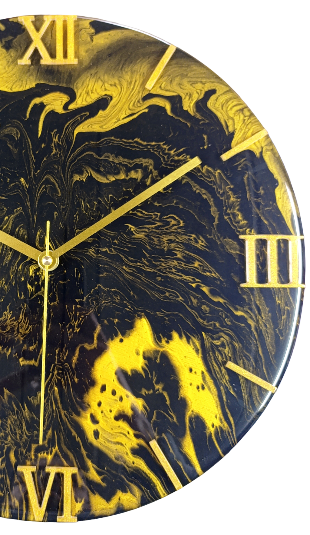 Handgemaakte wandklok 35cm Golden stream (acryl pouring kunst)