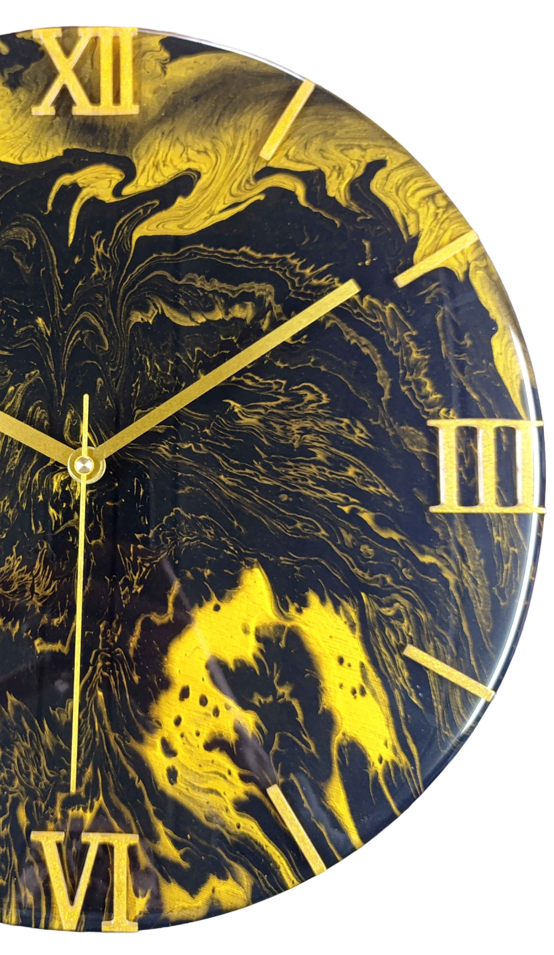 Handgemaakte wandklok 35cm Golden stream (acryl pouring kunst)