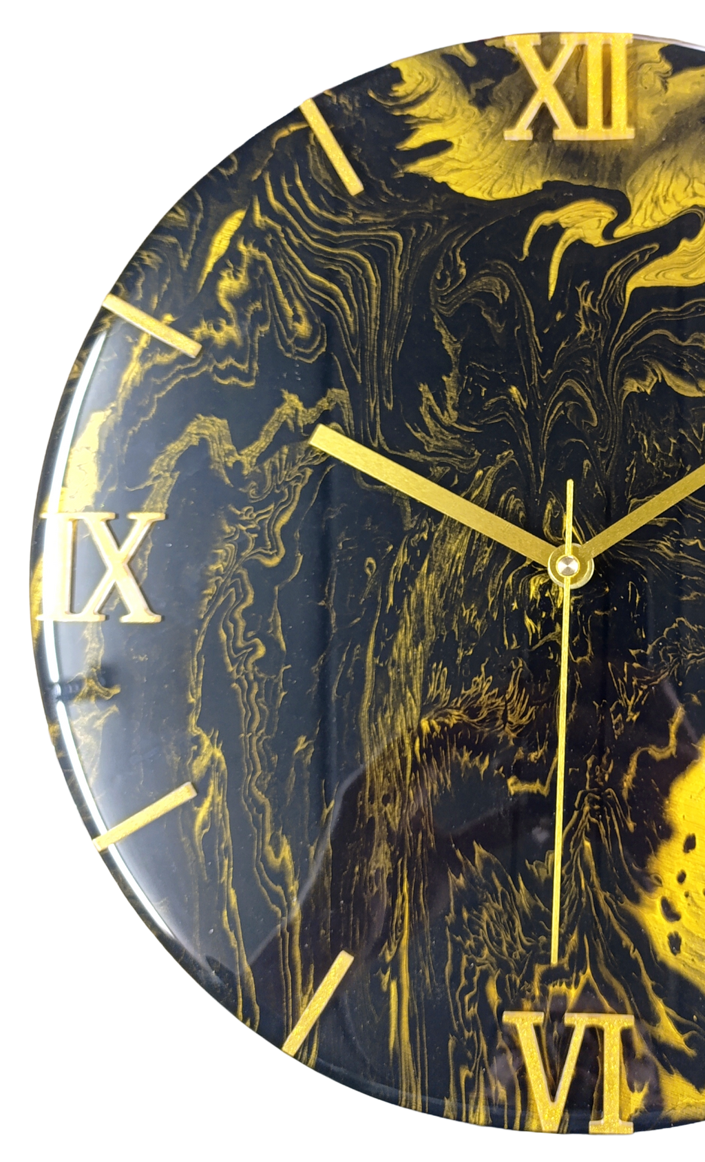 Handgemaakte wandklok 35cm Golden stream (acryl pouring kunst)