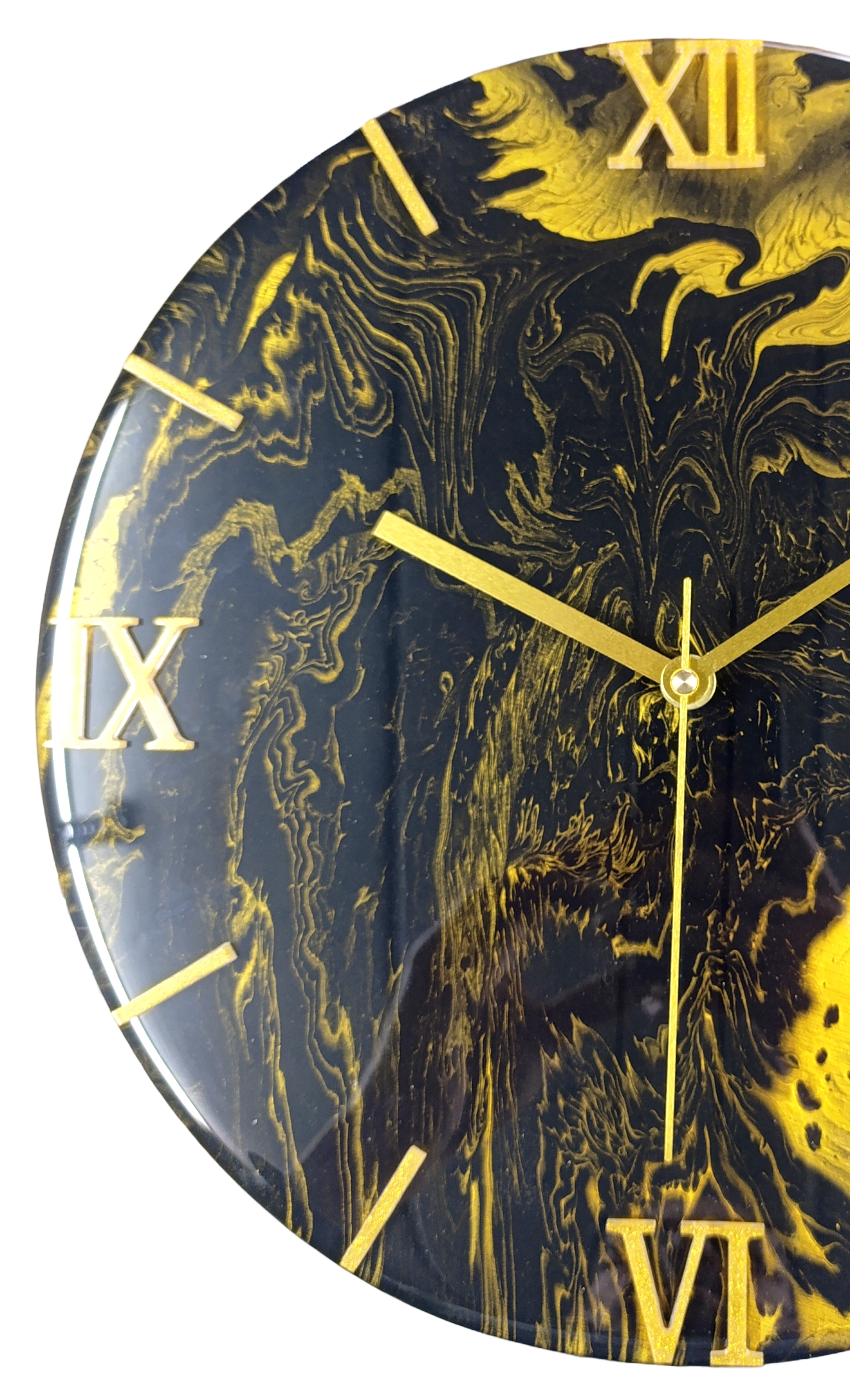 Handgemaakte wandklok 35cm Golden stream (acryl pouring kunst)