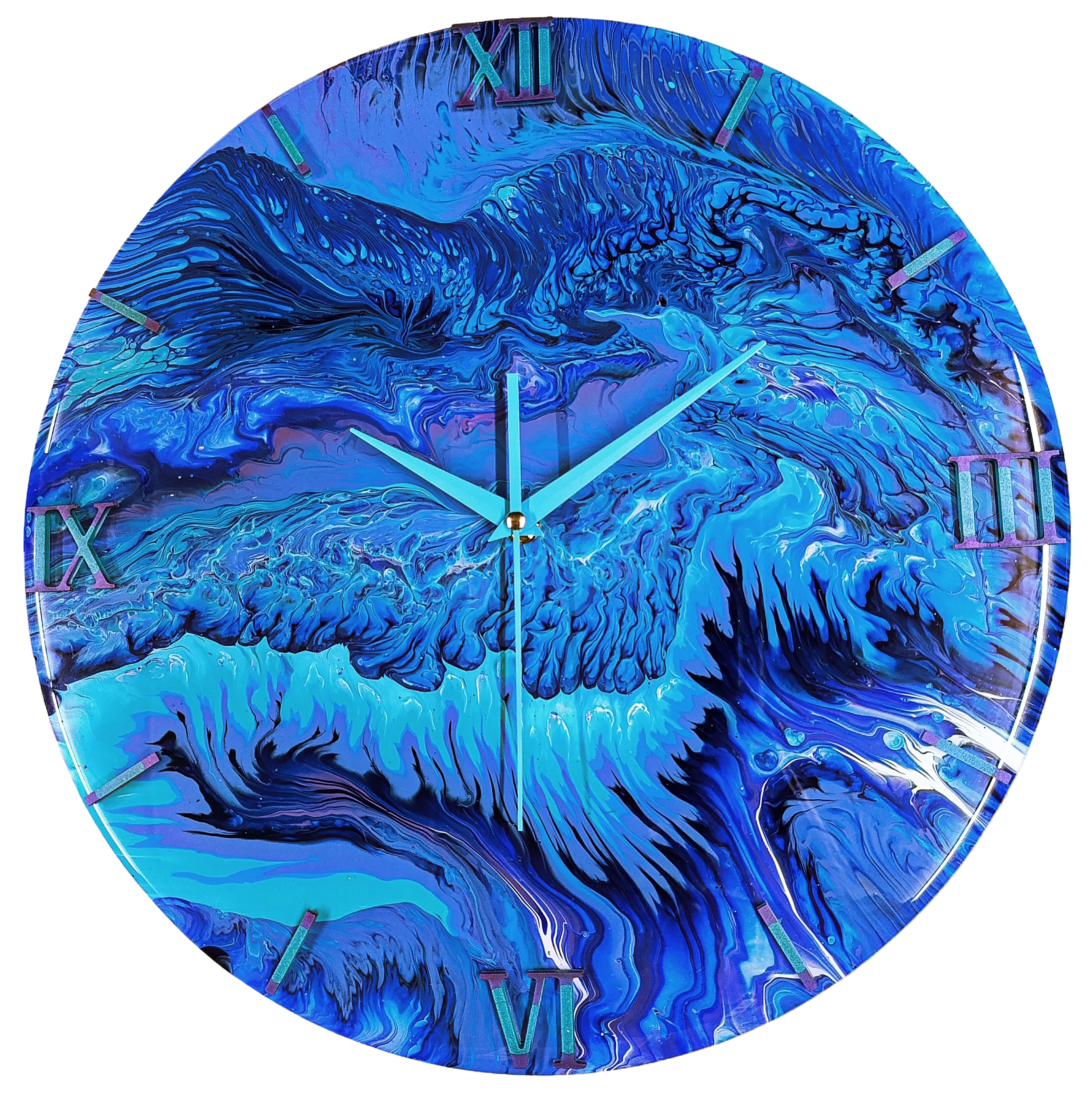 Wandklok 40cm Donkerblauw Ocean Abyss - Diepzee Acryl Pour - België