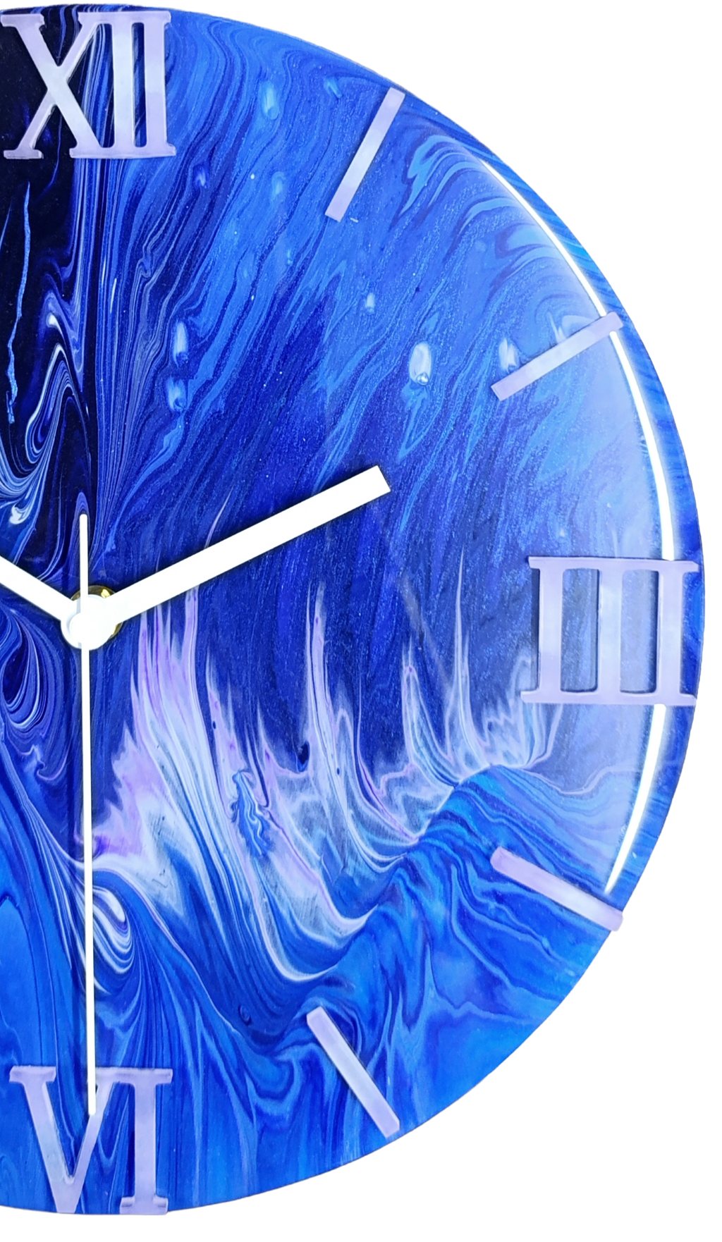 Handgemaakte wandklok 30cm- Deep-Blue Wave (Acryl Pouring kunst)