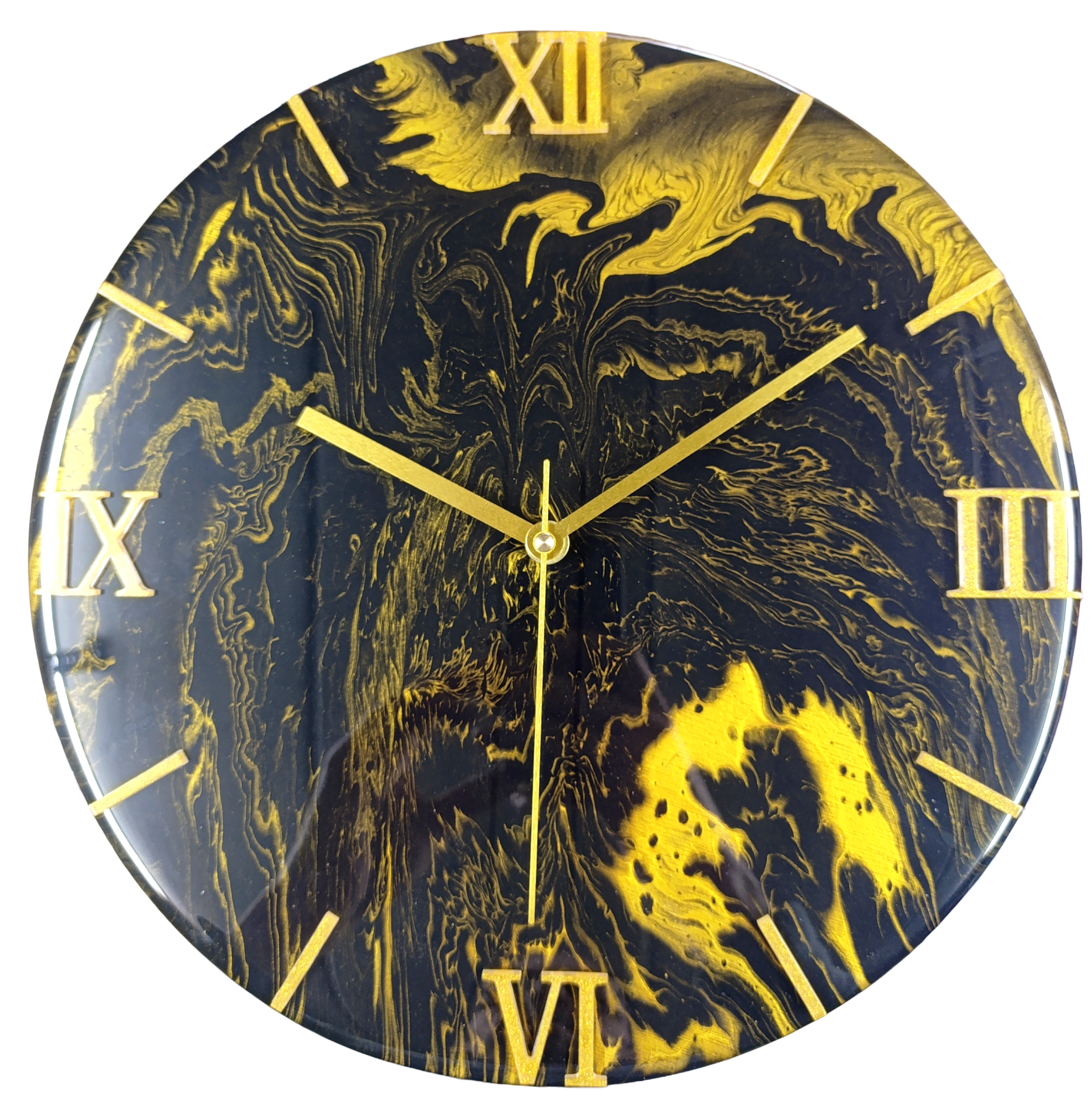 Handgemaakte wandklok 35cm Golden stream (acryl pouring kunst)